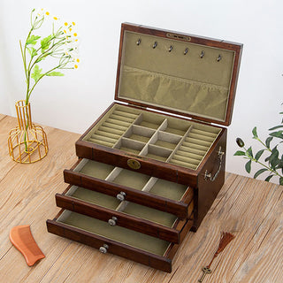 Buddha Gift Retro Solid Wood Jewelry Box Four-Layer Wooden Jewelry Storage Box