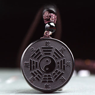 Buddha Gift Black Obsidian Bagua Yin Yang Strength Necklace Pendant