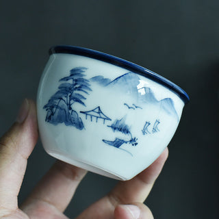 Buddha Gift Koi Fish Lotus Flower Leaf Mountains Tree Ceramic Teacup Kung Fu Tea Cup 130ml