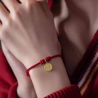 Buddha Gift Handmade Eight Thread Peace Knot Fu Character Charm Luck Happiness Red Rope Bracelet