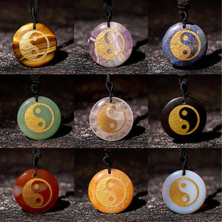 Buddha Gift Various Crystal Amethyst Tiger Eye Green Aventurine Yin Yang Spiritual Necklace Pendant