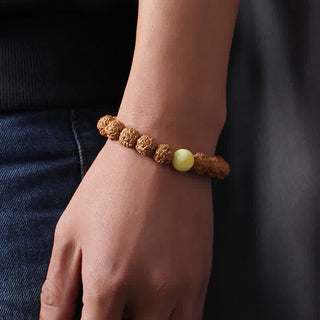 Buddha Gift Tibet Rudraksha Bodhi Seed Dzi Bead Amber Turquoise Wealth Bracelet