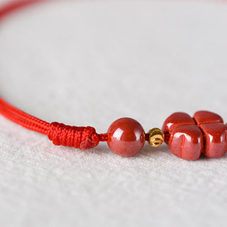 Buddha Gift Four Leaf Clover Cinnabar Blessing Calm String Bracelet Anklet