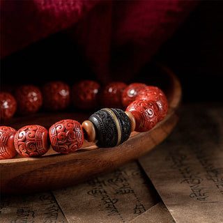 Buddha Gift Natural Cinnabar Ebony Calm Blessing Bracelet