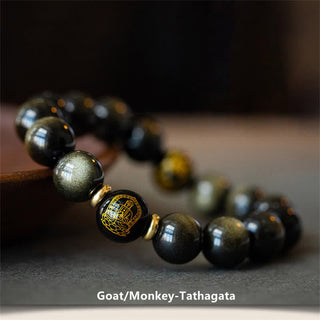 Buddha Gift Chinese Zodiac Natal Buddha Gold Sheen Obsidian Wealth Protection Bracelet