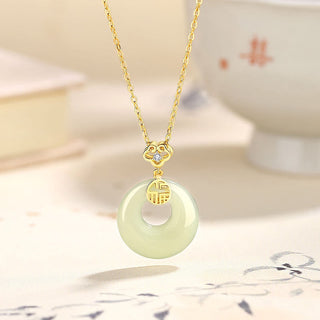 Buddha Gift 925 Sterling Silver Ginkgo Leaf Butterfly Rose Chalcedony Hetian Jade Peace Buckle Fu Character Harmony Necklace Pendant