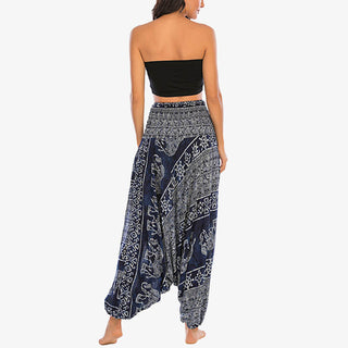 Buddha Gift Two Style Wear Elephant Pattern Loose Smocked Harem Trousers Jumpsuit Women's Yoga Pants