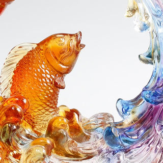 Buddha Gift Feng Shui Dragon Koi Fish Handmade Liuli Crystal Art Piece Home Office Decoration